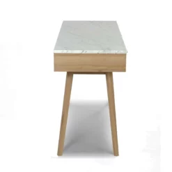 Viola 44" Rectangular Italian Carrara White Marble Writing Desk With Oak Legs -CYMAX Sales 2129924 2 L