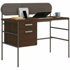 Sauder Radial Engineered Wood Writing Desk In Umber Wood/Brown 14 Sauder Radial Engineered Wood Writing Desk In Umber Wood/Brown -CYMAX Sales 2134342 2 L