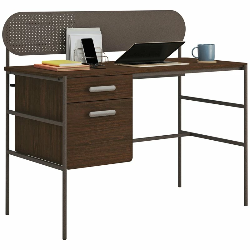 Sauder Radial Engineered Wood Writing Desk In Umber Wood/Brown 5 Sauder Radial Engineered Wood Writing Desk In Umber Wood/Brown - Image 3