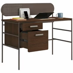 Sauder Radial Engineered Wood Writing Desk In Umber Wood/Brown 15 Sauder Radial Engineered Wood Writing Desk In Umber Wood/Brown -CYMAX Sales 2134342 3 L