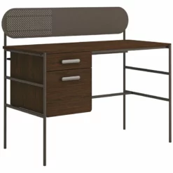 Sauder Radial Engineered Wood Writing Desk In Umber Wood/Brown