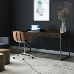 Simpli Home Ralston 60" Industrial Solid Wood Computer Desk In Charcoal Brown -CYMAX Sales 2134554 1 L