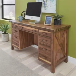 Homestyles Forest Retreat Wood Pedestal Desk In Brown -CYMAX Sales 2134674 12 L