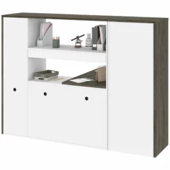 Bestar Gemma 2 Piece Wooden L Shaped Office Set In Walnut Gray And White -CYMAX Sales 2138654 3 L