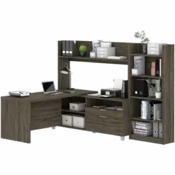 Bestar Pro-Linea L-Shaped Home Office Desk With Bookcase In White 17 Bestar Pro-Linea L-Shaped Home Office Desk With Bookcase In White -CYMAX Sales 2138676 2 L