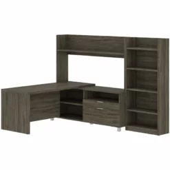 Bestar Pro-Linea L-Shaped Home Office Desk With Bookcase In White 15 Bestar Pro-Linea L-Shaped Home Office Desk With Bookcase In White -CYMAX Sales 2138676 L