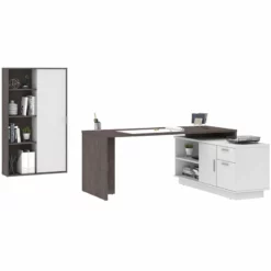 Bestar Equinox 2 Piece Set Wooden L Shaped Office Set In Bark Gray And White -CYMAX Sales 2138705 2 L