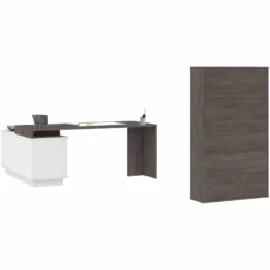 Bestar Equinox 2 Piece Set Wooden L Shaped Office Set In Bark Gray And White -CYMAX Sales 2138705 3 L