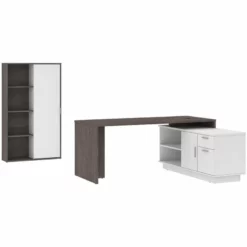 Bestar Equinox 2 Piece Set Wooden L Shaped Office Set In Antigua And White -CYMAX Sales 2138705 L 1