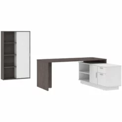 Bestar Equinox 2 Piece Set Wooden L Shaped Office Set In Bark Gray And White -CYMAX Sales 2138705 L