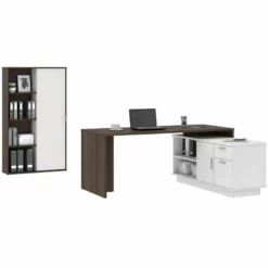 Bestar Equinox 2 Piece Set Wooden L Shaped Office Set In Antigua And White -CYMAX Sales 2138706 2 L 1