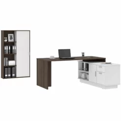 Bestar Equinox 2 Piece Set Wooden L Shaped Office Set In Bark Gray And White -CYMAX Sales 2138706 2 L