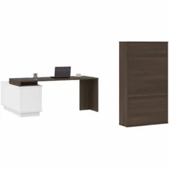 Bestar Equinox 2 Piece Set Wooden L Shaped Office Set In Antigua And White -CYMAX Sales 2138706 3 L 1