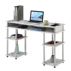 Designs2Go No Tools Student Desk With Charging Station White Faux Marble Wood -CYMAX Sales 2144124 2 L