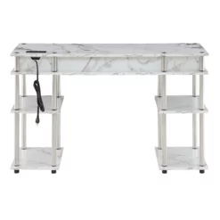 Designs2Go No Tools Student Desk With Charging Station White Faux Marble Wood -CYMAX Sales 2144124 3 L