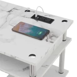 Designs2Go No Tools Student Desk With Charging Station White Faux Marble Wood -CYMAX Sales 2144124 4 L