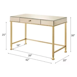 ACME Canine Rectangular Wood Top Writing Desk In Smoky Mirrored And Champagne -CYMAX Sales 2148878 12 L