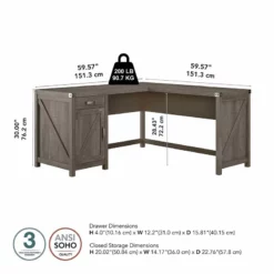Cottage Grove 60W L Shaped Desk With Storage In Restored Gray - Engineered Wood -CYMAX Sales 2154597 5 L