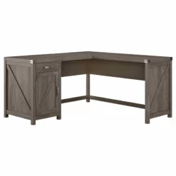 Cottage Grove 60W L Shaped Desk With Storage In Restored Gray - Engineered Wood