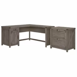 Cottage Grove 60W L Desk With File Cabinet In Restored Gray - Engineered Wood