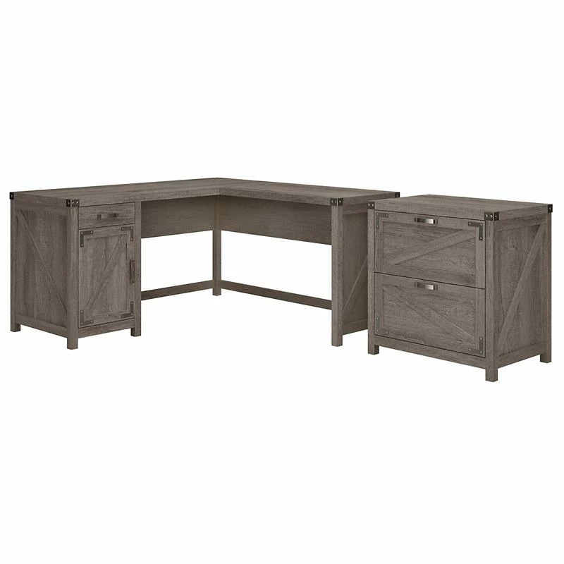 Cottage Grove 60W L Desk With File Cabinet In Restored Gray - Engineered Wood 3 Cottage Grove 60W L Desk With File Cabinet In Restored Gray - Engineered Wood