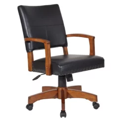Deluxe Wood Bankers Chair In Black Faux Leather -CYMAX Sales 2155702 L