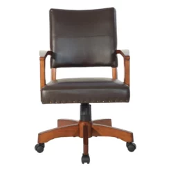 Deluxe Wood Bankers Chair In Black Faux Leather -CYMAX Sales 2155703 1 L
