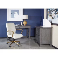 Mid-Back White Faux Leather Chair With Gold Finish Arms And Base K/D -CYMAX Sales 2157915 1 L
