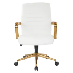 Mid-Back White Faux Leather Chair With Gold Finish Arms And Base K/D -CYMAX Sales 2157915 2 L