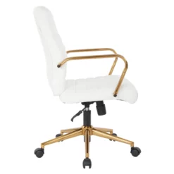 Mid-Back White Faux Leather Chair With Gold Finish Arms And Base K/D -CYMAX Sales 2157915 3 L