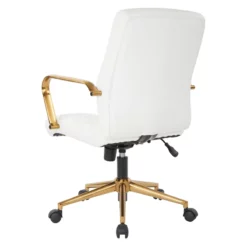Mid-Back White Faux Leather Chair With Gold Finish Arms And Base K/D -CYMAX Sales 2157915 5 L