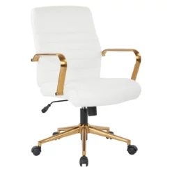 Mid-Back White Faux Leather Chair With Gold Finish Arms And Base K/D -CYMAX Sales 2157915 L