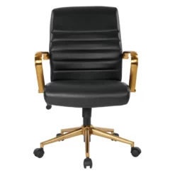 Mid-Back White Faux Leather Chair With Gold Finish Arms And Base K/D -CYMAX Sales 2157919 2 L