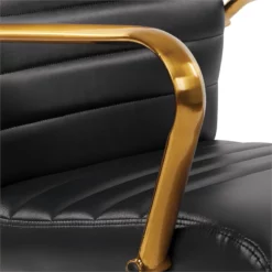 Mid-Back White Faux Leather Chair With Gold Finish Arms And Base K/D -CYMAX Sales 2157919 6 L