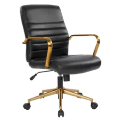 Mid-Back White Faux Leather Chair With Gold Finish Arms And Base K/D -CYMAX Sales 2157919 L