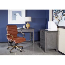Mid-Back Faux Leather Chair With Gold Finish In Navy Faux Leather -CYMAX Sales 2157921 1 L