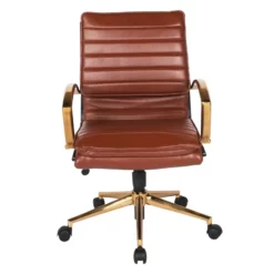 Mid-Back Faux Leather Chair With Gold Finish In Navy Faux Leather -CYMAX Sales 2157921 3 L