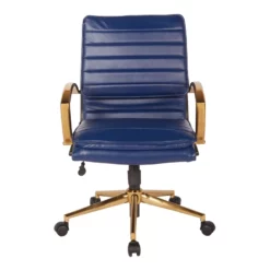 Mid-Back Faux Leather Chair With Gold Finish In Navy Faux Leather -CYMAX Sales 2157922 2 L