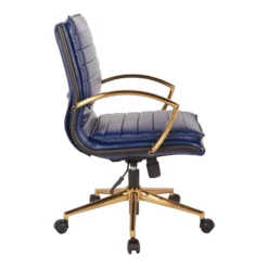 Mid-Back Faux Leather Chair With Gold Finish In Navy Faux Leather -CYMAX Sales 2157922 3 L