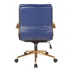 Mid-Back Faux Leather Chair With Gold Finish In Navy Faux Leather -CYMAX Sales 2157922 4 L