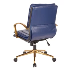 Mid-Back Faux Leather Chair With Gold Finish In Navy Faux Leather -CYMAX Sales 2157922 5 L