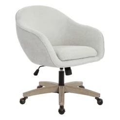 Nora Office Chair In Linen Cream Fabric With Gray Brush Wood Base KD