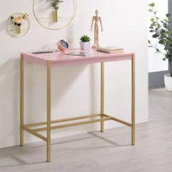 Furniture Of America Grae Wood Writing Desk With USB Port In Pink -CYMAX Sales 2162747 2 L