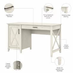 Key West 54W Computer Desk With Storage In Linen White Oak - Engineered Wood -CYMAX Sales 2163751 10 L 2