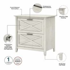 Key West 2 Person Desk Set With File Cabinet In Linen White - Engineered Wood -CYMAX Sales 2163777 3 L