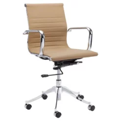 Sunpan Tyler 22" Modern Faux Leather And Stainless Steel Office Chair In Tan