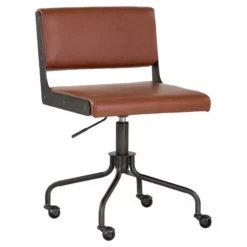 Sunpan Davis 20.5-24.5" Modern Faux Leather Office Chair In Dark Bronze/Rust Tan