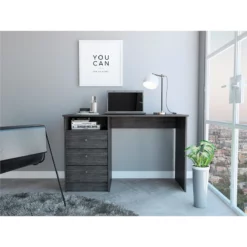 TUHOME Andalucia 3 Drawer Computer Desk Manufactured Wood Desks In Gray -CYMAX Sales 2170401 6 L