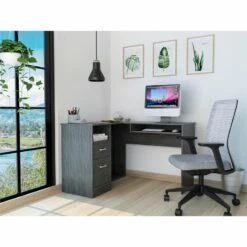 Tuhome Mix L-Shaped Desk - Color - Light Gray- Material -Engineered Wood -CYMAX Sales 2170408 2 L