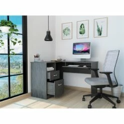 Tuhome Mix L-Shaped Desk - Color - Light Gray- Material -Engineered Wood -CYMAX Sales 2170408 3 L